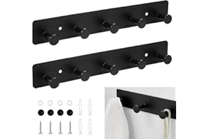 UHETLET 2 PCS Perchero de Pared 5 Ganchos | Perchero de Pared Metalico de Acero Inoxidable | Percheros Autoadhesivos Negros 31.5 cm | Colgador Pared para Chaquetas, Toallas Bolsos y Llaves