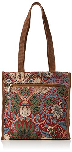 Signare Womens Fashion Tapestry Shopper Bag in Strawberry Thief Red Inspired by William Morris