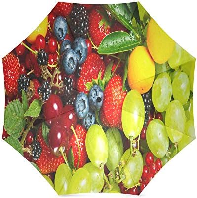 Colorful Fruit Grapes and Cherries, Strawberry, Blueberry Anti Rain Windproof Travel Golf Sports Foldable Umbrella