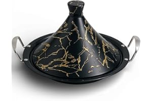 ROYAL SWISS Tajine (34 cm, acero inoxidable, revestimiento antiadherente, tapa de porcelana, todas las fuentes de calor, inducción, gas, cocina eléctrica saludable (negro, 34 cm)