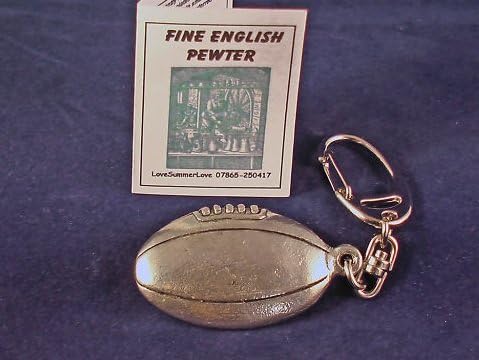 Pewter Jewellery Rugby Ball Keyring Gift, Supplied in Organza Bag