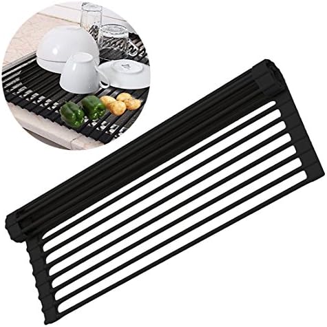 Draining Rack Foldable Dish Drying Rack, XULI Multipurpose Dish Drainer Over the Sink 52 x 33.3 cm (Black)