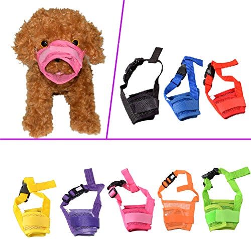 AsiaLONG Dog Muzzle Breathable Nylon Mesh Adjustable Muzzles for Small Medium Large Dogs Barking Bitting Chewing Pet Cat Muzzles Easy to Use