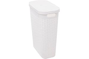 5 FIVE SIMPLY SMART 5five - Panier à Linge Slim Rattan 40L Gris Blanc - Trous d'Aération - Couvercle - Poignées Ergonomiques Portage Facile - Corbeille de Rangement Plastique