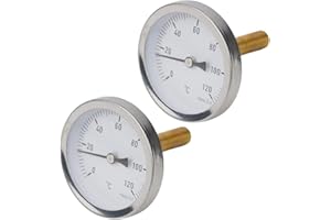 HpLive 2 Stück Anlegethermometer Heizungsrohr，Bimetall-Thermometer 63mm 0-120°C, Heizungsthermometer mit Kupferhülse 1/2 für Heizkörperrohrtemperatur, Heim & Industrie