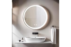 JCPYIUL Specchio da Bagno LED con Illuminazione,Specchio Rotondo con Illuminazione,3 Colori di Luce Dimmerabili,Specchio da Bagno con Interruttore Touch e Antiappannamento,3000K-10000K (60 cm)
