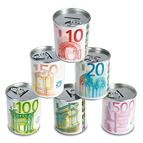3 x HC-Handel 915927 Spardose "Euro" Metall mit Dosenlasche 8 x 7 cm