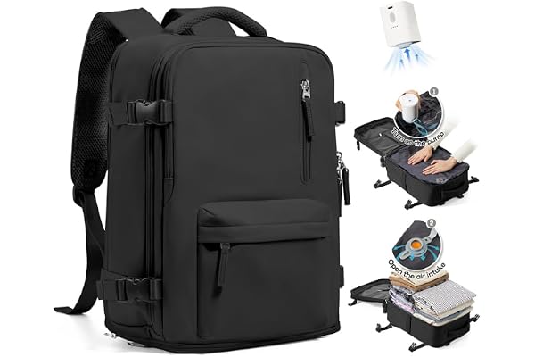 SZLX Sac à Dos Sous Vide avec Pompe Sac a Dos Voyage Cabine Avion Bagage Cabine Ryanair Wizz air Sac Cabine Femme Bagage à Main Homme pour Ordinateur Portable 14 Pouces