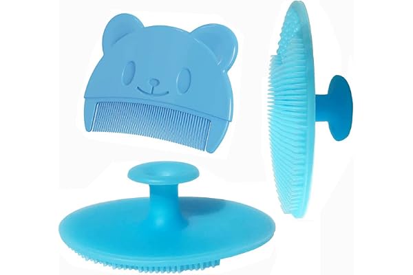 Brosse de Bain pour Bébé, Brosse pour Coticule de Bébé, Brosse de Massage en Silicone, Peigne pour Bébé, Peigne pour Enfants (3 pièces) (Bleu)