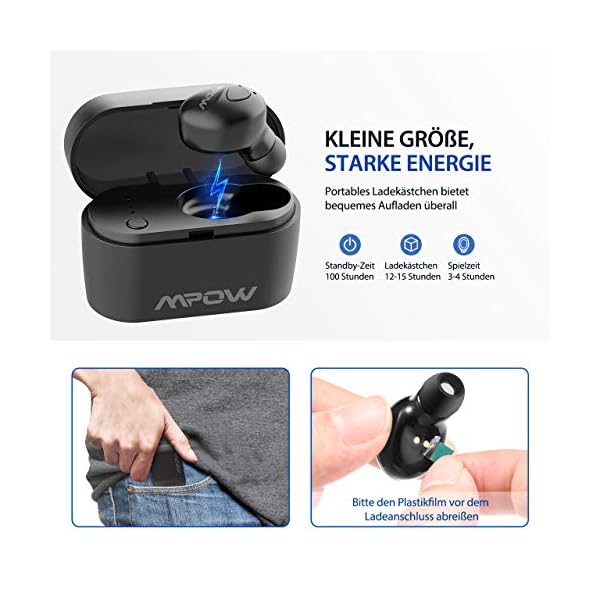 Mpow Bluetooth Headset in Ear, V 5.0 Bluetooth in Ear Kopfhörer mit tragbar Ladebox,15 Stunden, Freisprech Auto, Bluetooth Headset für iPhone,Huawei,Samsung,Tablet,Laptop,usw.(nur für einen Ohr) – Bild 3