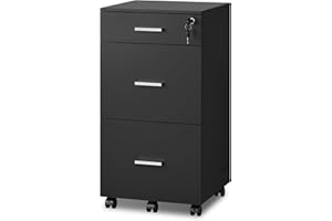 DEVAISE Mobile Archiviatore a 3 Cassetti con Serratura, Cassettiera Sottoscrivania in Legno per Casa/Ufficio, Ideale per Formato Lettera/A4, Nero