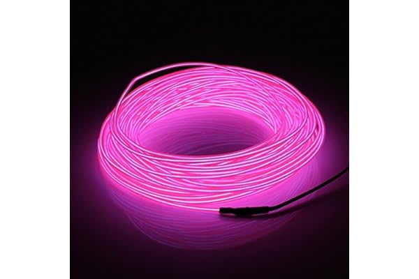 MASUNN 20M El LED Flexible Tube Souple Fil Neon Glow Voiture Corde Bande Lumière Noël Décor DC 12V-Rose