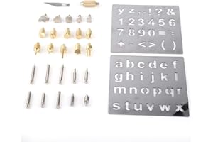HEEPDD 28 Stück Holz verbrennung Kit, Brandmalerei Holzverbrennung Stift Schnitzen Prägen Lötspitzen Holz verbrennung Spitzen mit alphabetischen Zahlen Symbolen Schablonen
