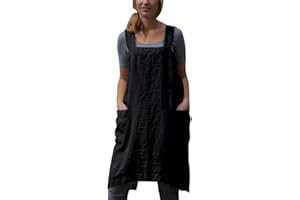 SAMGU Vestido De Delantal Casual para Mujer Vestido De Lino con Delantal Cruzado Cuadrado De Lino Trabajo En El Jardín