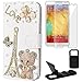Produktbild Castho 3 in 1 Handyhülle Set 3D Bling Strass LOVE Eiffelturm Schutzhülle Ledertasche für Samsung Galaxy Note 3 N9000 N9005 Glitzer Diamante Bär Schmetterling Flip Lederhülle Handytasche Etui Cover mit Halter und Displayschutzfolie