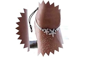 Dervivea Boho Estrella De Mar Tobillera Pulseras Playa Tejida Tobillera Cadena De Capas De Plata Estrella Cuerda Tobillo Pulsera Vintage Estrella De Mar Pie De La Cadena