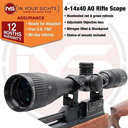 In Your Sights Tu Monumentos 4-14x40 Alcance del Rifle Inc Montajes con Iluminado Retículo y Ajustable Objetivo - 20mm Weaver Mounts