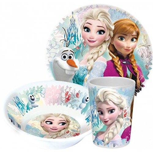 FROZEN - 3 tlg. Kindergeschirr / Frühstück Set / aus Melamin - Motiv: Die Eiskönigin / Anna + Elsa - mit Becher, Teller, Müslischale - Für Frühstück, Mittag, oder Abendbrot