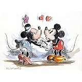 Original Feder und Aquarell auf Aquarellkarton:Minnie & Mickey in Love / 24x32 cm