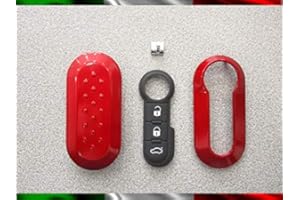 CAR PASSION TOPBEST Cover Chiave Guscio + Tasti TASTINI in Gomma + Gancio Portachiavi Compatibile con Fiat 500 Grande Punto Evo Bravo Panda 500L Lancia Y YPSILON MUSA Delta SCOCCA Rosso Rubino