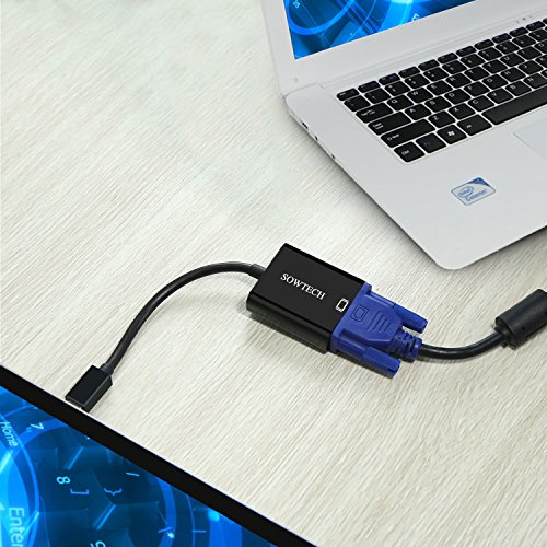 Mini DisplayPort auf VGA, SOWTECH Vergoldet Mini DP zu VGA (Male zu Female) Adapter Konverter für Macbook Air/Pro, Microsoft Surface Pro – Schwarz - 5