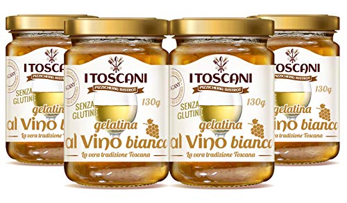Gelatina al Vino Bianco, 4 confezioni da 130 g - i Toscani - Agrifood Toscana, Senza GLUTINE, senza CONSERVANTI aggiunti, italia