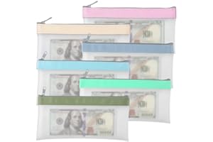FAMCUCHE 6 Pieces Money Bags with Zipper, Clear Money Pouch Money Wallet, Matte Finish Money Wallets for Cash, Waterproof Money Envelopes, Multi-Purpose Cash Envelopes for Check Wallet Receipt, 21.5 * 10.5 cm