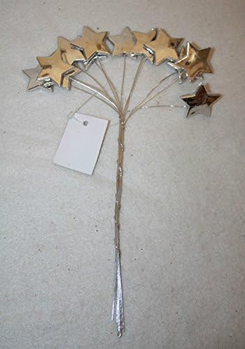 12 Shiny Metallic Star Picks on Wire Christmas Wreath Craft Decoration (Silver)