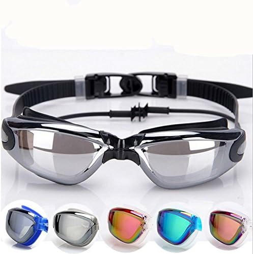 Swimming Goggles with Mirrored Lenses, UV Protection and Anti-Fog Coating - for Adults, Children, Men, Women, Kids,Fully Adjustable , black