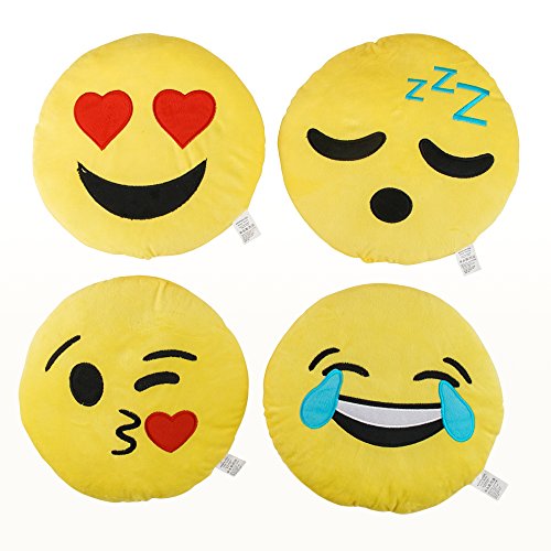 Emoji Kissen 4 er Set, 30 cm / 12 Zoll Gelbe Runde dick, Plüsch und weiche Emoticon Kissen - 7