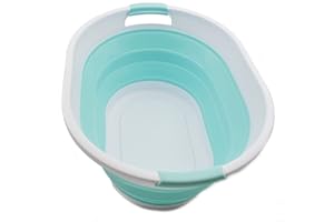 SAMMART 32L zusammenklappbarer Kunststoff-Wäschekorb – Faltbarer Pop-Up-Aufbewahrungsbehälter/Organizer – Tragbare Waschwanne – Platzsparender Wäschekorb/Korb, Wasserkapazität: 24L (1, Weiß/Seegrün)