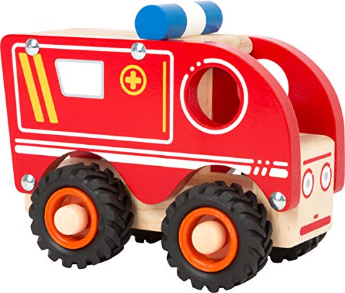 small foot 11076 Einsatzfahrzeug Krankenwagen aus Holz, mit Ladefläche und gummierten Rädern, ab 18 Monaten thumbnail