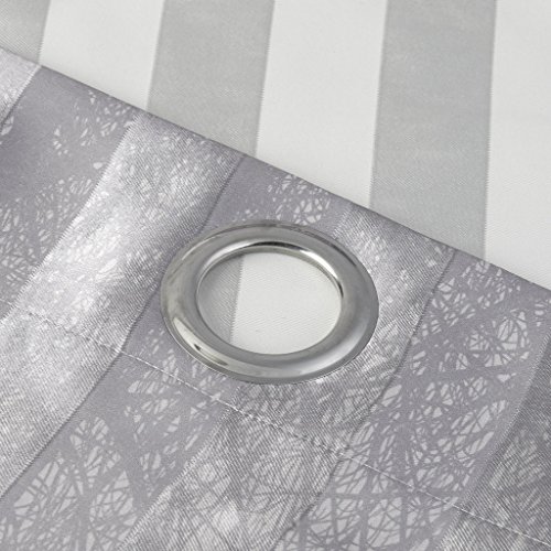 GWELL Elegant Luxus Baumblatt Druck Vorhang Blickdicht Schal mit Ösen TOP QUALITÄT Gardine für Wohnzimmer Schlafzimmer silber 1er-Pack - 4