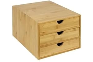 FEFE Bamboo Drawer For Home Office For Desktop Tidy A4 Sturdy Stationary Storage Organiser 3 Tier Wood Desk Top Table Drawers