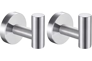 YUET 2 Pièces Crochet Mural de Salle de Bains, Accroche Torchon Cuisine, Accrochet Tableau, Crochets pour Serviettes de Bain SUS 304 Acier Inoxydable Patère Porte Serviettes Cintre (Argent brossé)