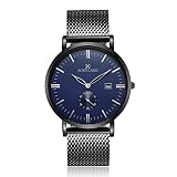 Yevita Herren Armbanduhr Zifferblatt Analog Business Edelstahl Armband mit Kalender Und Sekundenzeiger #011
