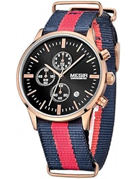 megir Herren Kalender Datum Nylongurt Chronometer Quarz Sport Armbanduhr mit gorben Box