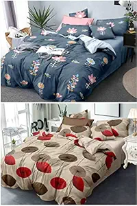 CHHILAKIYA 6D Polycotton Microfiber Floral King Size Double Bedsheet Pack of 2 Along with 4 Pillow Covers (Multicolour)