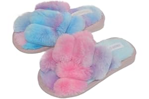 HITOPTEU Kapcie damskie zimowe pantofle pluszowe futro ciepłe kapcie domowe z otwartym palcem pantofle