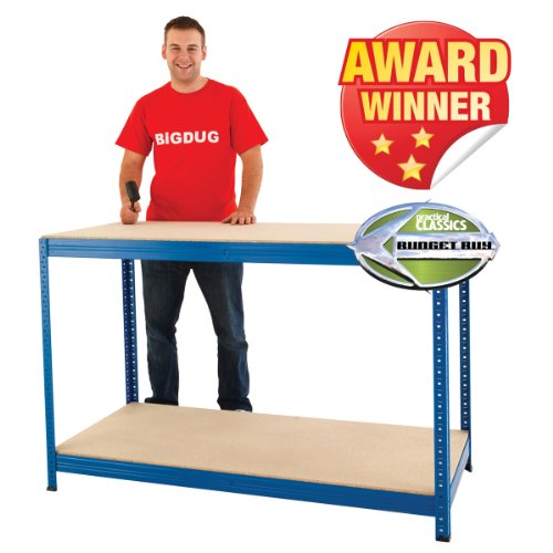 Industrial Steel Workbench Table Shelving With 2 Shelves - Melamine Or Chipboard - 2 Widths (1800mm Wide Chipboard Shelves)