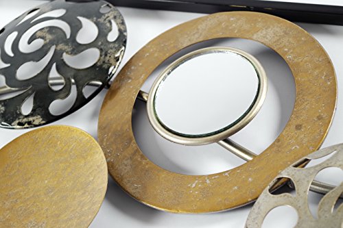 Wanddekoration Wandbild Wandschmuck Wandhänger Wanddeko aus Metall silber gold grau Ringe und Kreise mit Metallrahmen Spiegel - 5