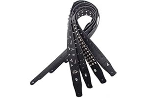 DYSTOPIAWORLD Adjustable Heavy Duty Leather Guitar Strap with Metal Spike Studs, Suitable for All Guitarists (C)