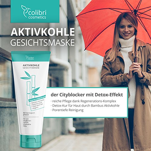 Aktivkohle Gesichtsmaske mit Detox Effekt – Reinigt die Poren und verwöhnt das Gesicht mit Totes-Meer-Salz, Arganöl, Hyaluronsäure und Bambus Aktivkohle, Tiefenreinigung Maske zur Entgiftung der Haut – 150 ml von colibri cosmetics / Naturkosmetik made in Germany - 4