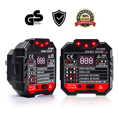 Preisvergleich Produktbild LIUMY HT106B Steckdosenprüfer für Stromkreis- / Polaritätsspannungsdetektor, Wandsteckdosenschalter, RCD-Test