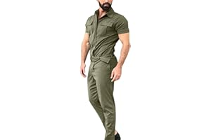 Gefomuofe Tuta da lavoro da uomo, a maniche corte, da lavoro, da uomo, con chiusura lampo e tasche, monopetto, in cotone