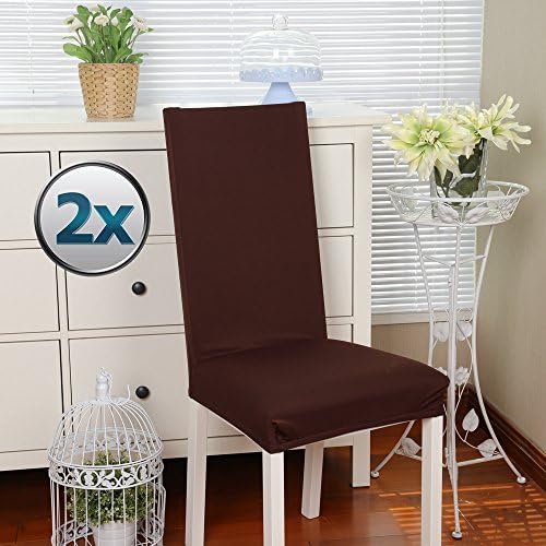Chair Covers Stretch Chair Cover Slipcovers 2PCS Elastic Modern Protector Slipcovers with Elastic Band / Washable Removable Seats Chairs Covers for Hotel ,Restaurant, Wedding Part Decor / Home, Kitchen, Dining Room (Pack of 2, Brown)