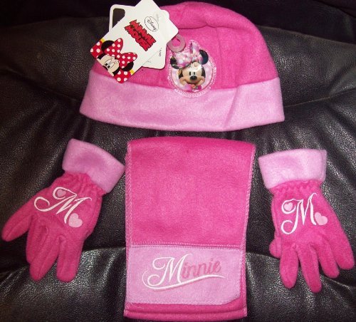 DISNEY MINNIE MOUSE POLAR FLEECE KIDS 3 PIECE HAT, SCARF AND GLOVES SET