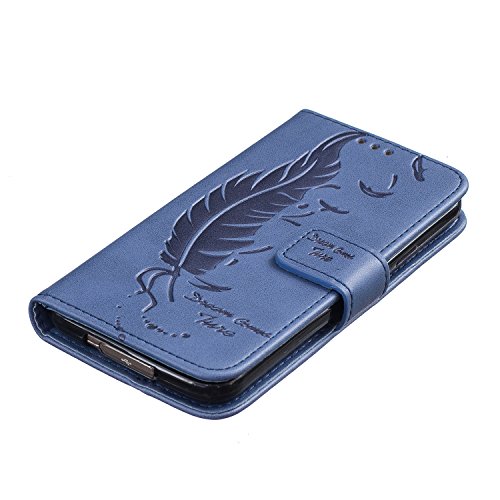 Samsung Galaxy S7 Hülle Glitzer,Samsung Galaxy S7 Hülle Leder,Samsung Galaxy S7 Case Flower Ledertasche Schutzhülle Cover Etui Tasche,EMAXELERS Galaxy S7 Cover Blumen Bunte Schmetterling Muster PU Leder Brieftasche Hülle Wallet Case Flip Cover für Samsung Galaxy S7,Bookstyle Hüllen Etui Lederhülle mit Standfunktion und Karten-Slots für Samsung Galaxy S7 (2016),Dark Blue Feather - 5