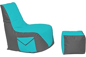 Momiralland Komfort Sitzsack XL - XXL mit Hocker Sitzkissen BodenKissen Sessel In- & Outdoor geeignet Gaming Sitzsack für Erwachsene und Kinder (Anthrazit – Türkis, XL - Durchmesser 75 cm)