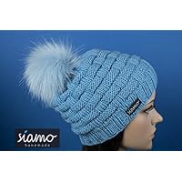 Merino-Mütze LAHTI hellblau mit Kunstfell-Bommel